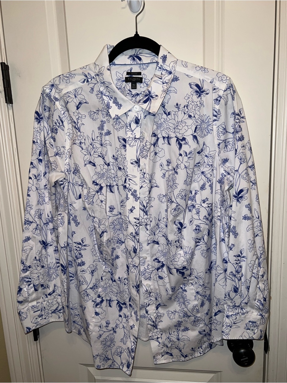 Talbots White Dress Shirt with Blue Floral Print